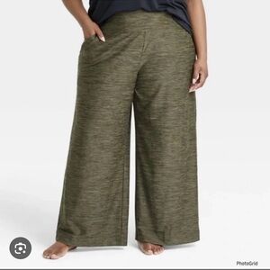 Women's Olive Wide-Leg Workout Pants